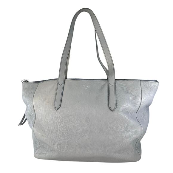 Fossil Pebbled Leather Light Baby Blue Tote Bag Summer Boho Nautical Everyday - Picture 1 of 11